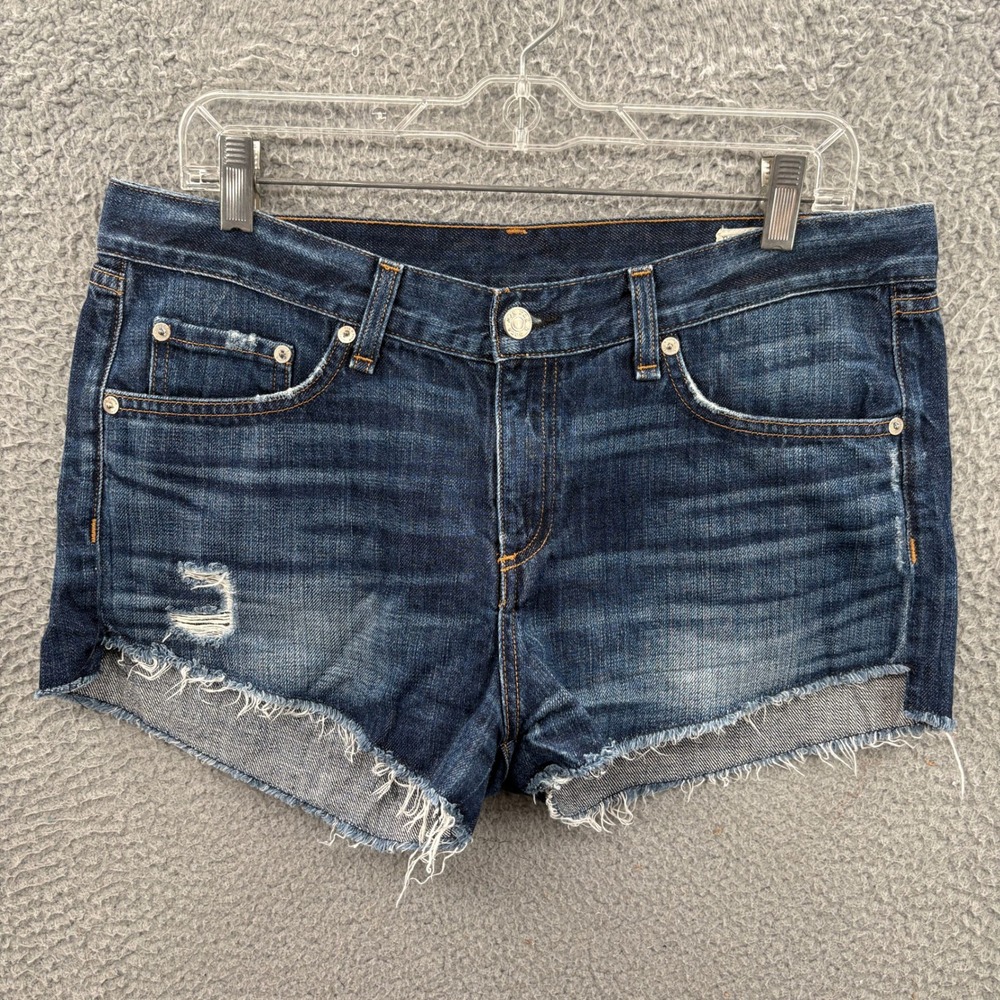 Rag & Bone Jean Shorts Womens 28 Blue Frayed Distressed Cut Off Denim